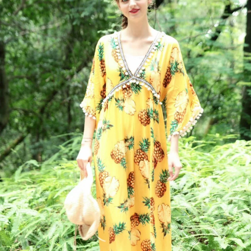 pineapple print maxi dress