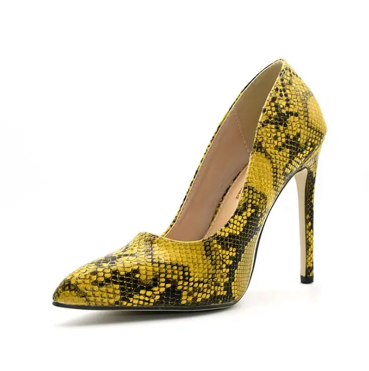 Autumn/winter new women snake grain graffiti large size stiletto pointed single shoes outdoor wild fashion leather shoes - Цвет: Цвет: желтый