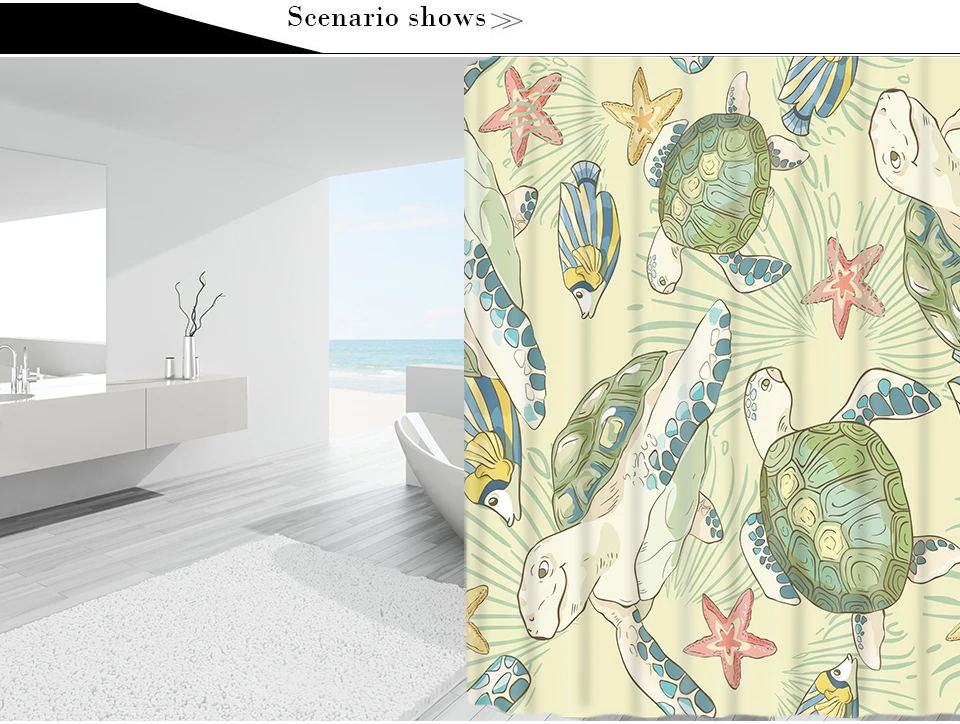 Silstar Tex Sea Turtle Swimming Bath Curtain Fabric Golden Turtles Bathroom Shower Curtains For Childrens