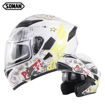 

Soman Bluetooth Flip up Street Helmet Motorcycle Double Lens Helmets Breathable Style Capacete Men Casco Moto Bike Helmet Kask
