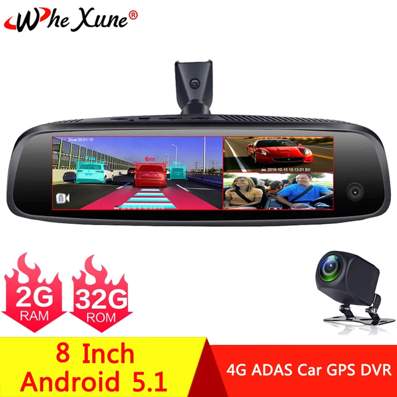 WHEXUNE специальный кронштейн 3-канальный Автомобильный видеорегистратор ADAS 4G Android 2+ 32GB зеркало заднего вида Full HD 1080P авто камера для такси Новинка