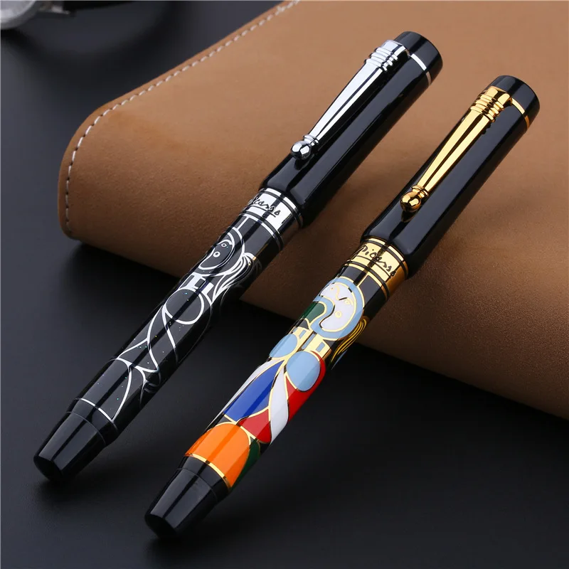 

Pimio Picasso 90 Luxury Design14K Golden Nib Woman and Flower Elegant and Bright Fountain Pen, Wooden Box Option