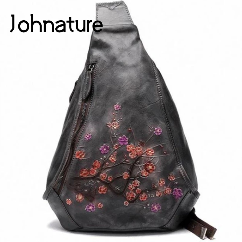 Женская сумка из коровьей кожи Johnature нагрудная Сумочка через плечо в стиле ретро