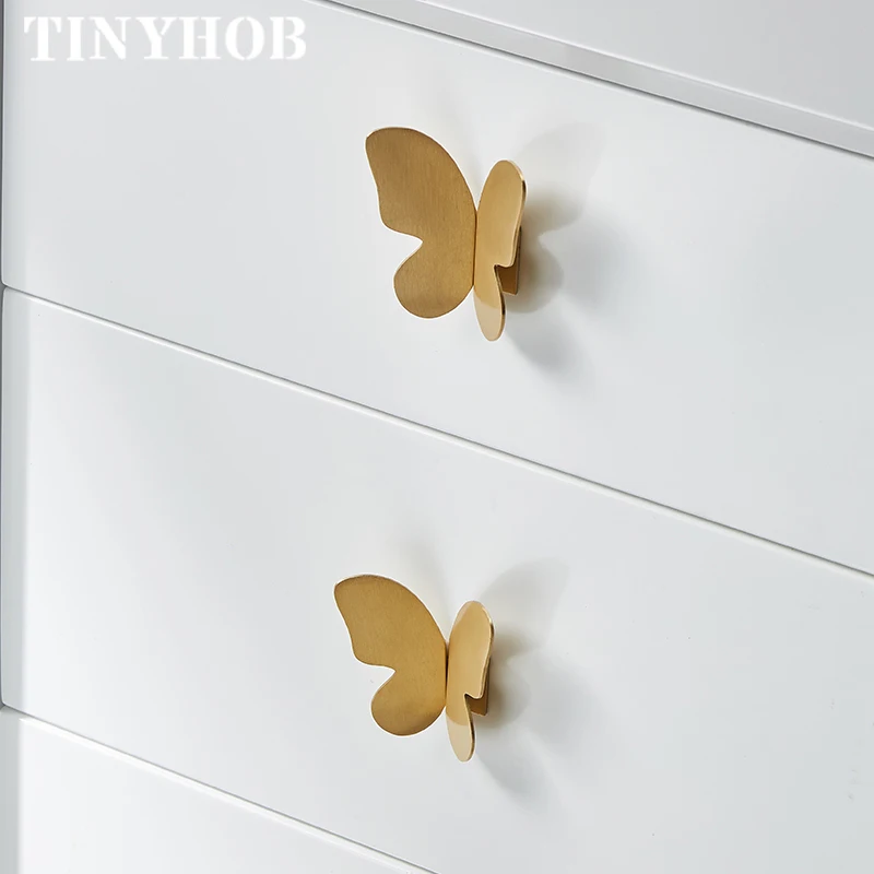 Satin Brass Gold Butterfly Knobs Cupboard Pulls Drawer Knobs Kitchen