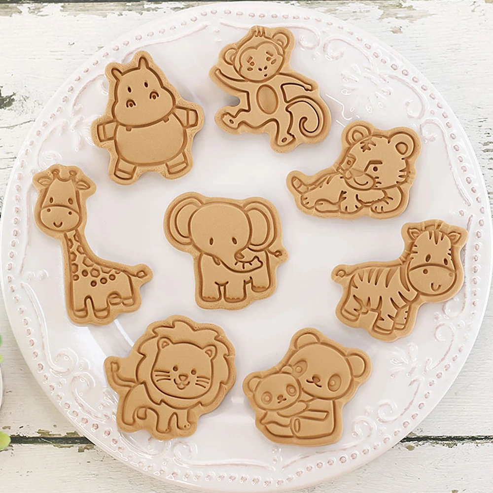 Cookie Cutter Cookie Mould Cookie Printing Mold Baking Mold 8Pcs/Set Animal Dinosaur Biscuit Mold Giraffe Koala Hippo Shape Cookie Cutter Stamp Fondant Cake Decoraiton Tools Suagrcraft