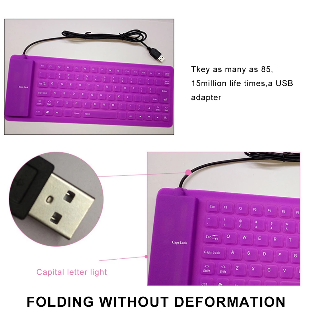 New Foldable Silicone Keyboard USB Wired Silicon Protector Skin Soft Waterproof Roll Up Silica Gel Keyboard for Laptop Notebook