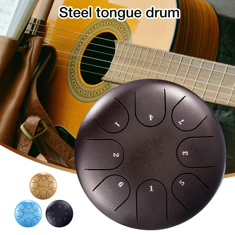 

8 Inch 8 Notes D Major Steel Tongue Drum Handpan Hand Tankdrum with Drumsticks with Finger Cots Yoga Meditation Zazen Relax