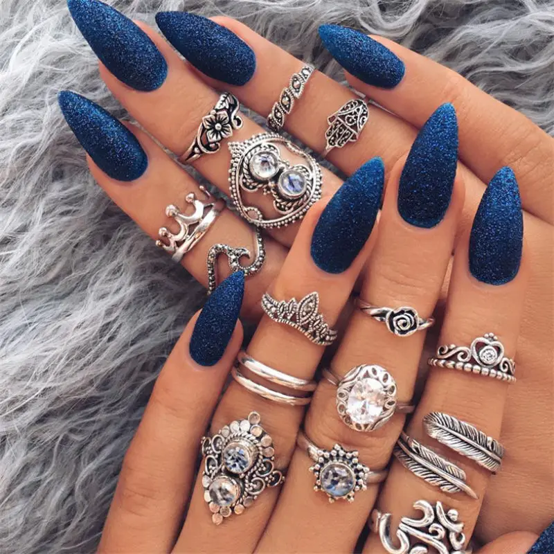 16pcs/Set Bohemia Vintage hand Heart shaped crown Leaf Carved Rings Sets Knuckle for Women Jewelry | Украшения и аксессуары