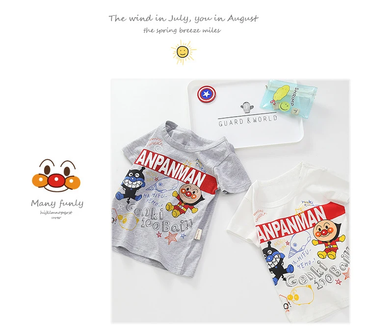Anpanman/Новая детская футболка на лето, детские футболки с мультипликационным принтом для маленьких мальчиков и девочек, хлопковые топы для малышей 18 мес.-8 лет, футболки, 2 цвета