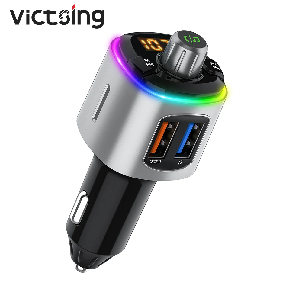 VT FM Transmitter for Car MP3 Player Car Charger Support Hands-Free Calling TF Card,Black USB Drive Bluetooth 5.0 Car Radio Audio Adapter with QC3.0 Quick Charge & 6 RGB Colorful Light 