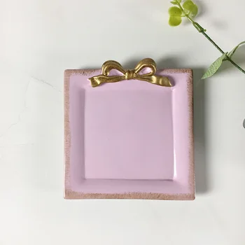 

1PC Square Delicate Bowknot Decorative Platter Tray Dessert Plate Fruit Dish for Restaurant Kitchen