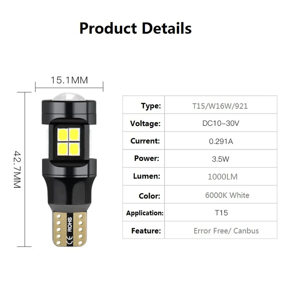 2x Canbus T15 W16W светодиодный лампы Фары заднего хода 2835 SMD Автомобильные светодиоды