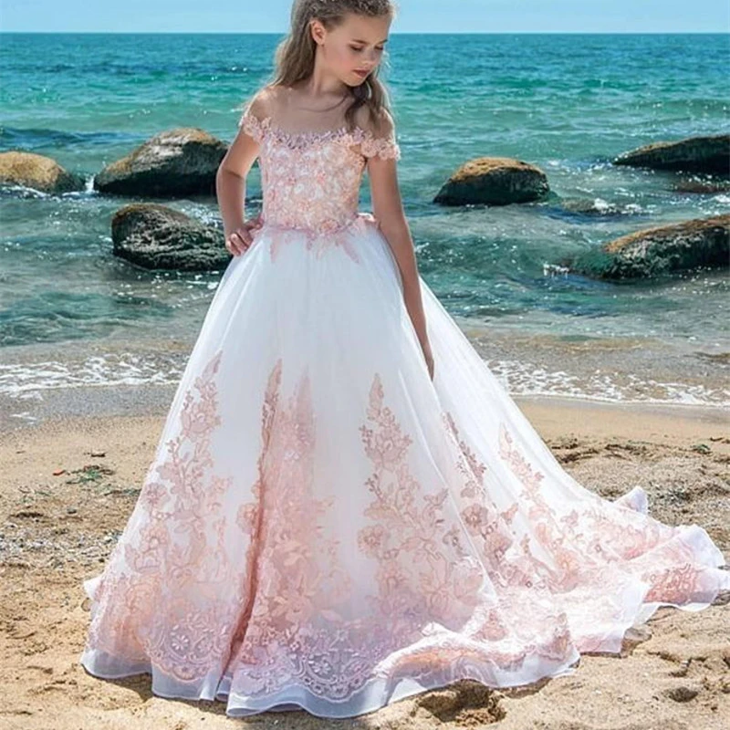 lace flower girl dress with train