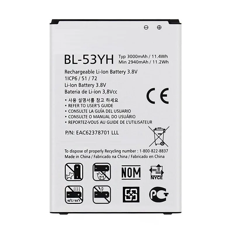Мобильный телефон Аккумулятор для LG G3 D855 D850 D858 D859 F460 VS985 BL53YH 3000mAh сменные батареи |