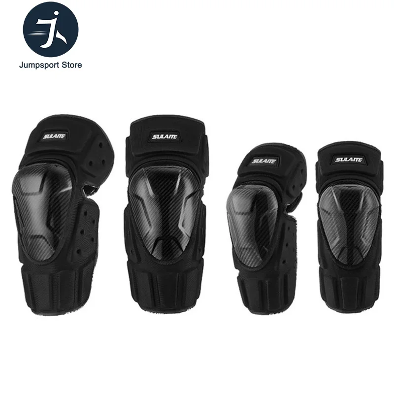 

SULAITE 4Pcs Motorcycle Knee Elbow Pad Motorbike Racing Carbon Fiber Protection Knee Guard Armor Skiing Cycling Protective Gear