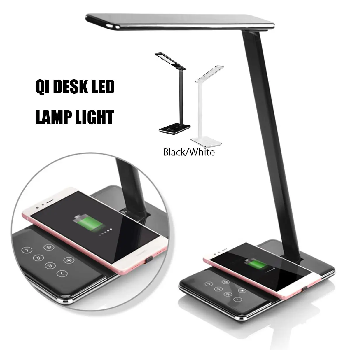  48LED Table Desk Lamp QI Wireless Charging Dimming Touch Switch Reading Light Phone Charger Pad Eye - 4000235974372