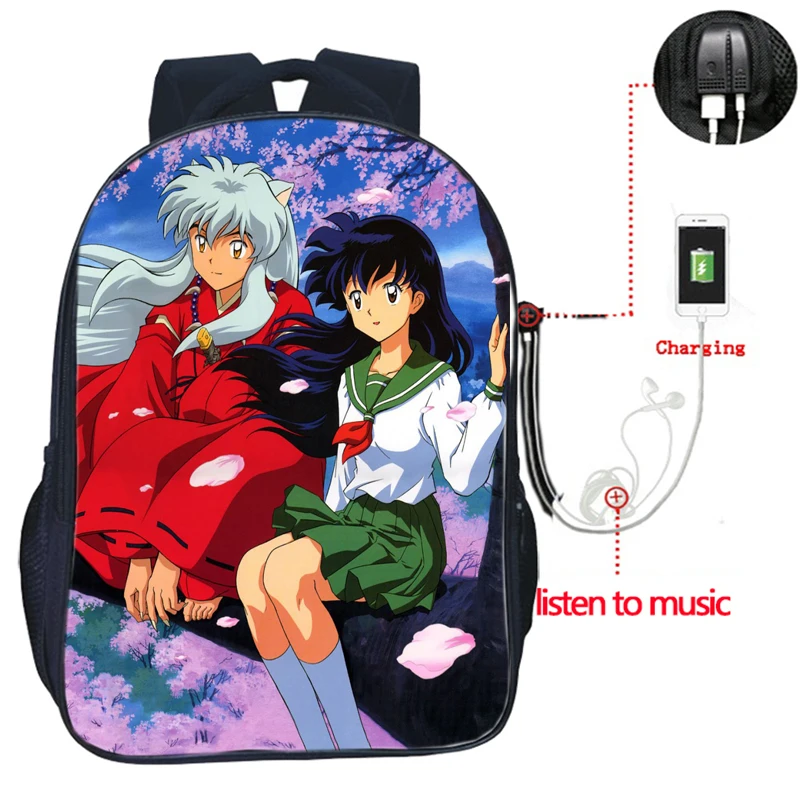 Inuyasha USB зарядка Рюкзак Хигураши Кагоме для мужчин и женщин рюкзаки для мальчиков и девочек школьные сумки для подростков