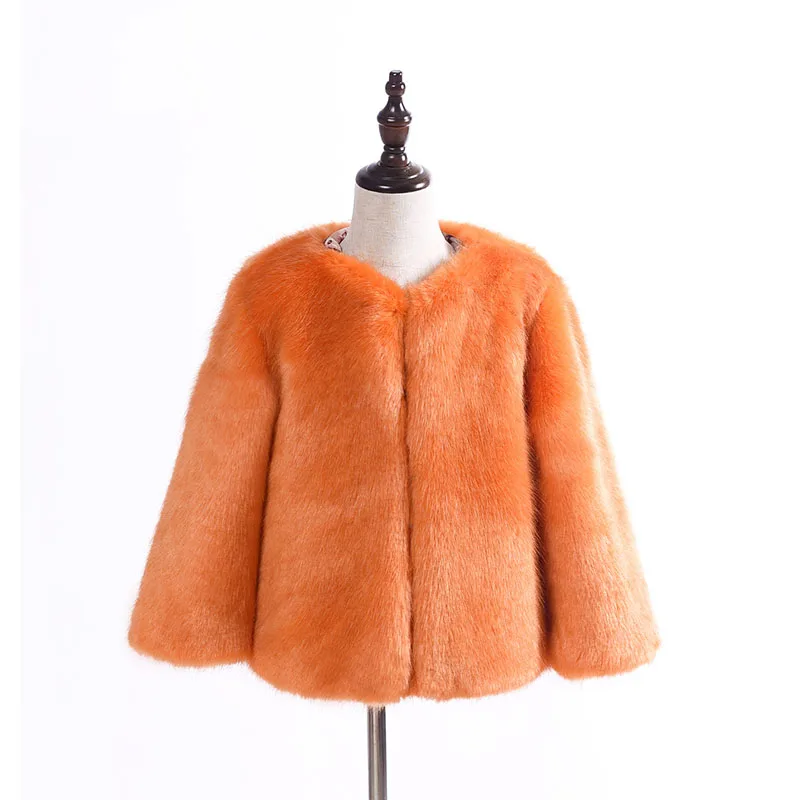 orange Куртка из искусственного меха для девочек Модное детское теплое пальто с мехом осенне-зимняя куртка для маленьких девочек верхняя одежда с длинными рукавами, куртка из искусственного меха - Цвет: orange