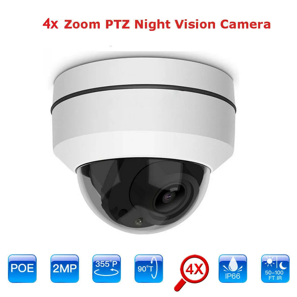 POE HD 1080p 4X Optical Zoom Network IP Camera PTZ IR Night Vision Thunder Proof