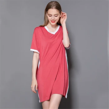 

Nightgown soft summer female modal home casual dress Sleepwear V-neck stitching loose new arrival women sexy nightware 2020