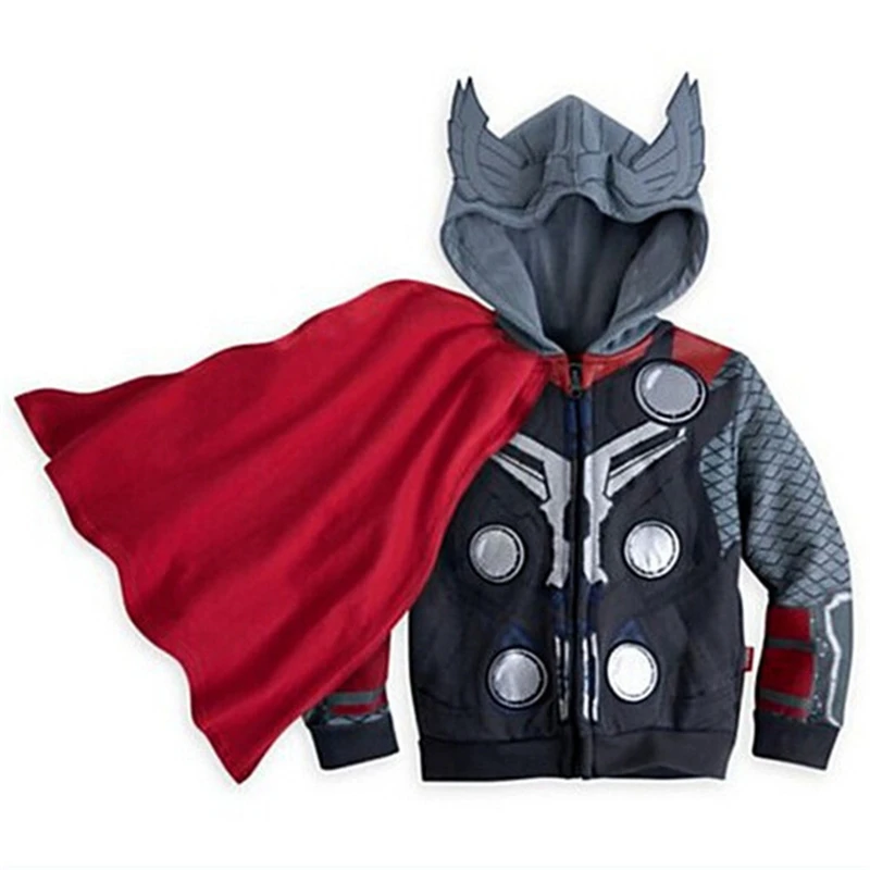 Толстовки с капюшоном для мальчиков Марвел из Мстителей супергерой Железный человек Тор Халк Капитан Америка свитер Человек-паук для мальчиков детская мультяшная куртка на молнии - Цвет: Thor