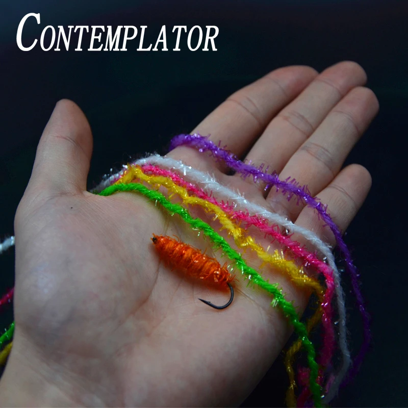 

CONTEMPLATOR 10colors flash crystal line streamer&bonefish flies 4yards sparkling chenille thread wooly worms fly tying material