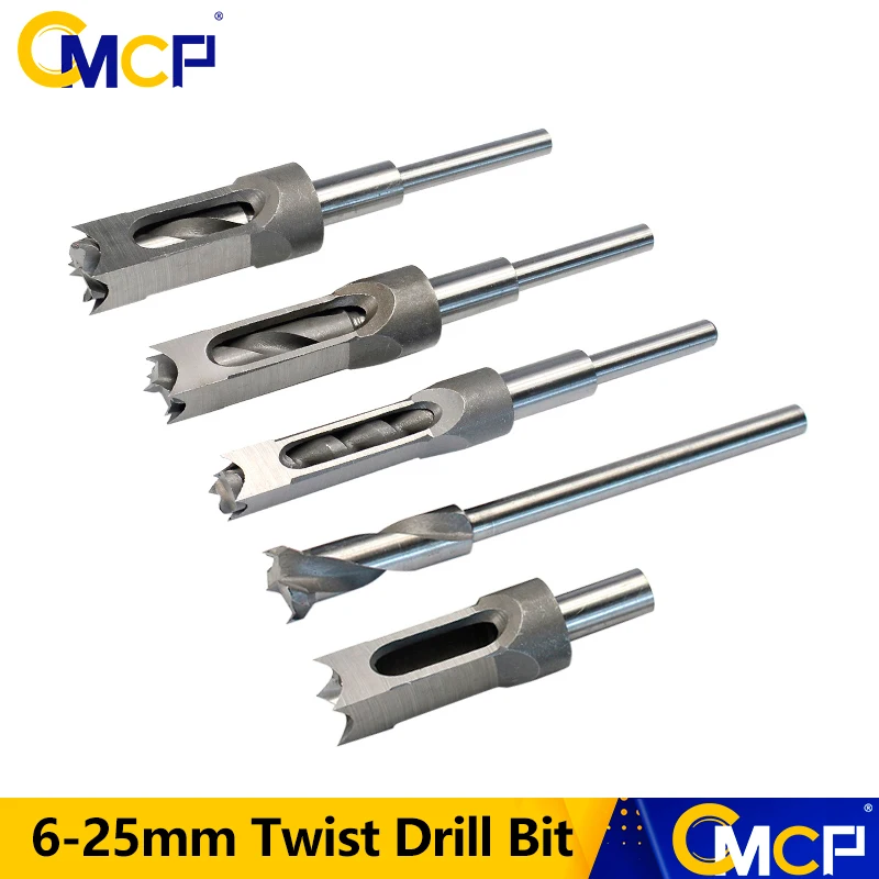 

CMCP 6-25mm Twist Drill Bit High Speed Steel Woodworking Square Hole Saw Drill Mortise Chisel Wood Drill Bit