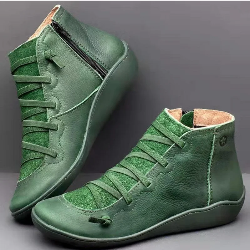 Ботильоны женские зимние ботинки из искусственной кожи с перекрестными ремешками в винтажном стиле; плюшевые теплые короткие ботинки в стиле панк; женская обувь на плоской подошве; женская обувь; botas mujer