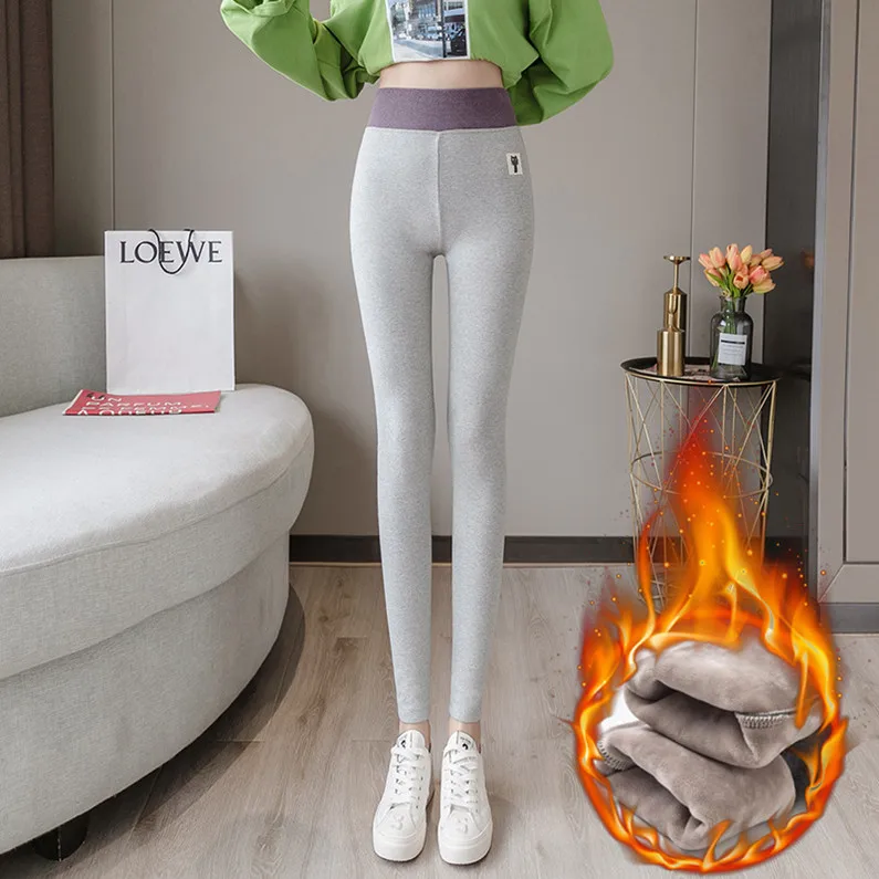Новые модные женские осенние и зимние эластичные и качественные плотные бархатные штаны, теплые хлопковые леггинсы больших размеров - Цвет: Grey