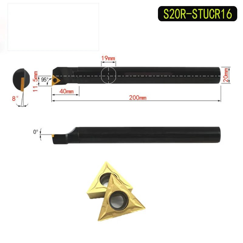 

10pcs TCMT16T304 Carbide Insert +1pc S20R STUCR16 Internal Turning Tool + 1pc Wrench For Lathe Turning Tool