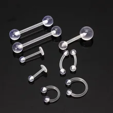 9 шт./лот прозрачный акриловый шар Панк Бар кольцо для губ бровей Пирсинг промышленный пирсинг для пупка пирсинг Bioflex