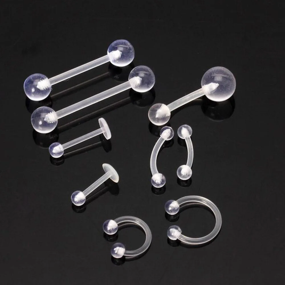 

9Pcs/lot Clear Acrylic Ball Punk Bar Lip Ring Eyebrow Piercing industrial Piercings Labret Piercing Tragus Piercing Bioflex