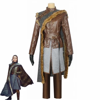 

Game of Thrones Season 8 Costume Arya Stark Cosplay Fancy Dress Cloak Leather Jacket Girls Halloween Outfit Full Set Custom Made