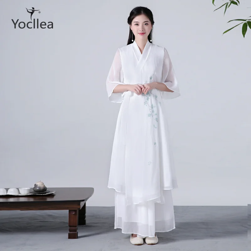 Весенне осеннее платье Hanfu с поясом женское хлопковое льняное шифоновое