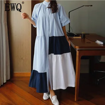 

DEAT 2020 New Summer Styles Women Clothes Thin Suit-dress Temperament Split Joint Hit Color Loose Pullover Dresses Female WG078
