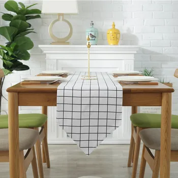 

Newly Cotton Linen Table Runner Plaid Table Runner Placemat Tablecloth Home Tea Coffee Table Runner Cloth Black/White/Gray