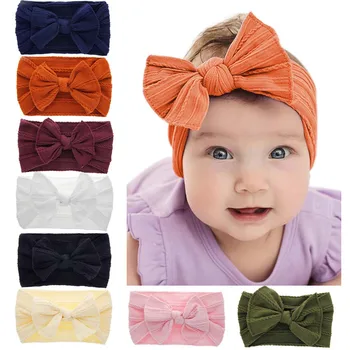 

Newborn Baby Nylon Elastic Hair Band Girls Cute Bows Solid Color Turban Headband Headwear Accessories