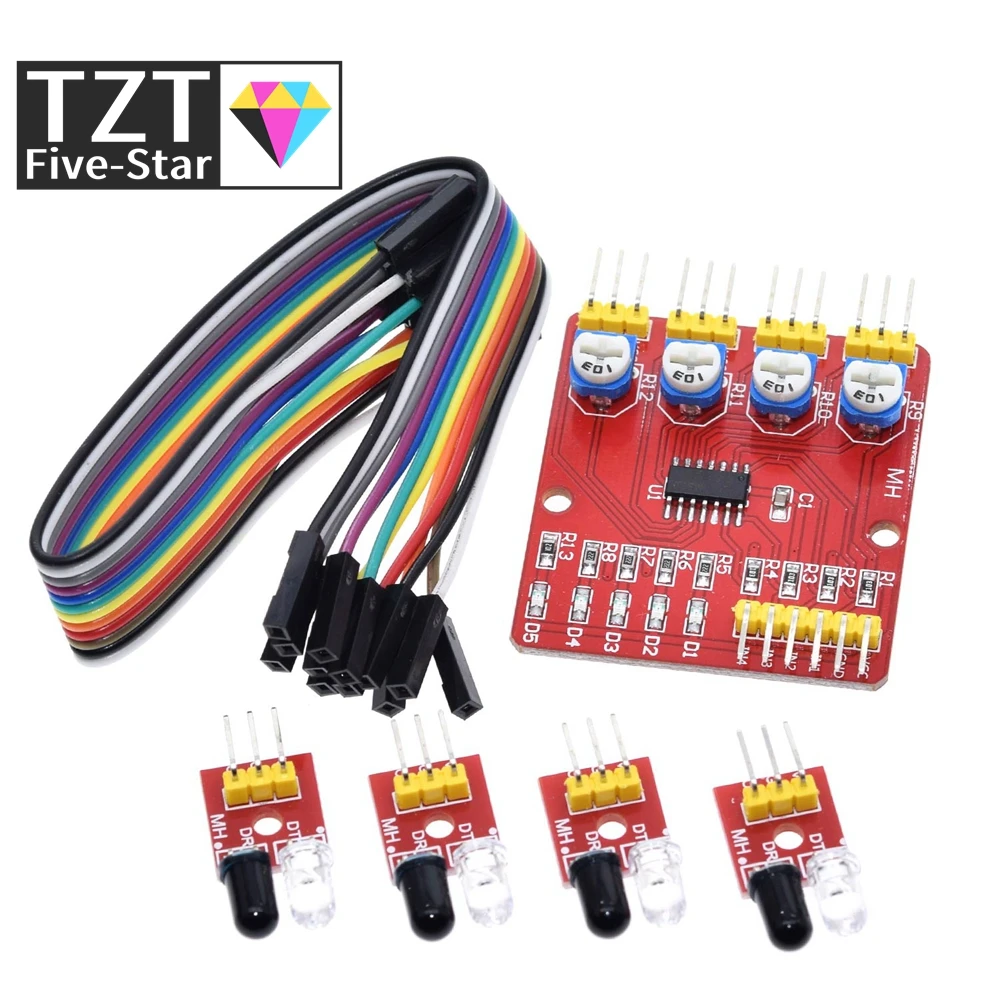 TZT F233-01 Four-way infrared tracing / 4 channel tracking module transmission line obstacle avoidance car robot sensors | Электронные