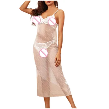 

S-3Xl Sexy Large Sizes Of Women'S Clothing Women'S Underwear Ladies Sexy Lace Long Underwear Mesh Nightdress Z0319