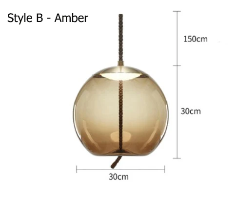 amber B 30x30cm Скандинавские светодиодные подвесные светильники, освещение, промышленный подвесной светильник, стеклянные подвесные светильники для кафе и кухни - Цвет корпуса: amber B 30x30cm