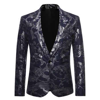 

2019 Male Slim Fit DJ Club Stage One Button Blazer Man Formal Wedding Suit Men Casual Slim Fit Floral Suit Jackets US Size XXL