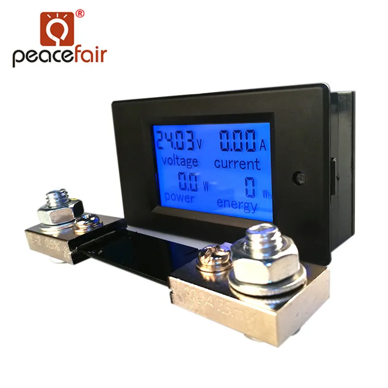 Peacefair DC Digital Multifunction Voltmeter Ammeter 6.5-100V 100A 4 IN1 Car Voltage Tester Watt Kwh Meter With Shunt | Инструменты