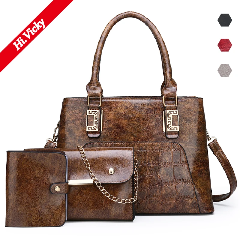 

2019 New Women PU Leather Handbag Luxury Tote Bags Ladies Shoulder Bag Handbag Female Messenger Bag Purse Sac a Main 3Pcs/Set
