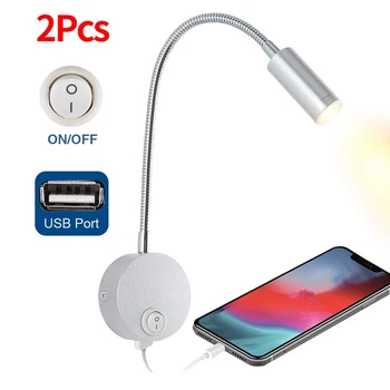 

2PCS DC 12V Reading Light with USB Charging Port, RV Interior Lights, Flexible LED Light Fixtures(Silver)