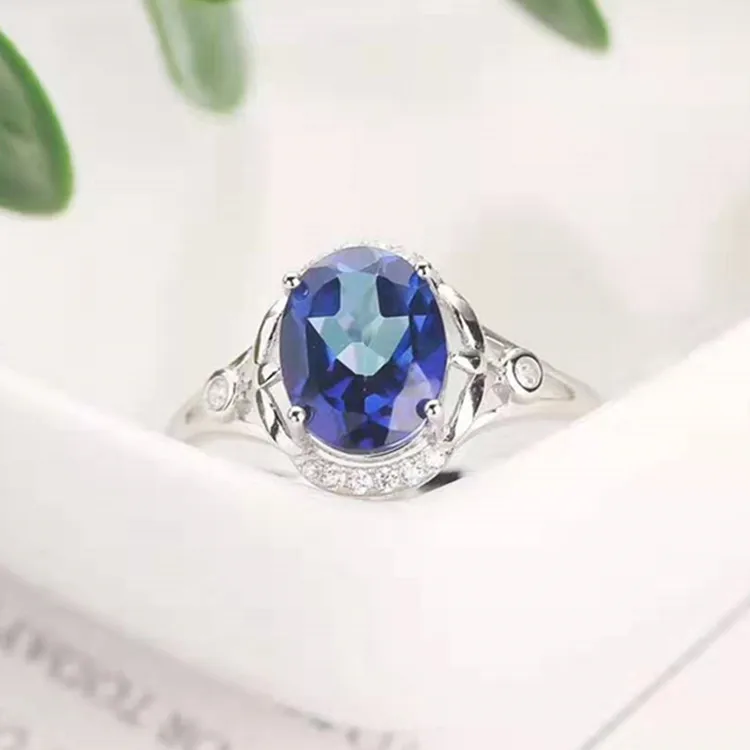 

New Style 925 Sterling Inlaid 7x9mm Natural Tanzanite Blue Topaz Adjustable Adjustable Ring