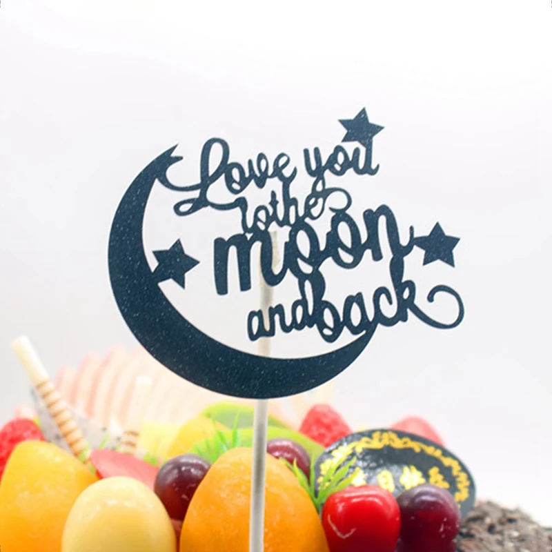 1 шт. декор для выпечки торта флаги Love You To The Moon And Back украшение для именинного торта флаги Блестящий золотистый Серебристый для свадьбы День рождения