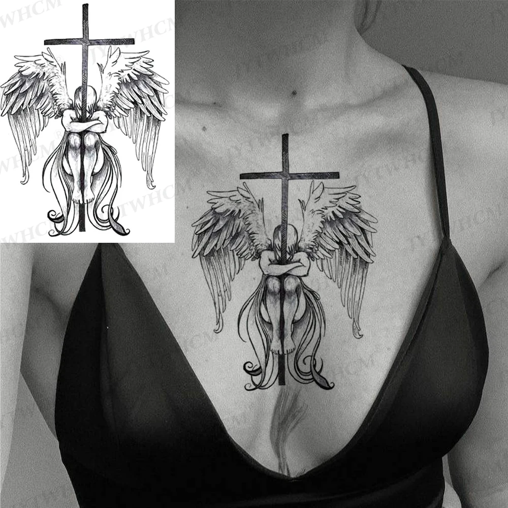 Tatouage Croix Aile D Ange Signification Autocollant de tatouage temporaire étanche noir, aile d'ange de prière  croisée, Totem religieux Flash, bras étanche arrière, faux tatouage, Art  corporel - AliExpress Beauté & Santé