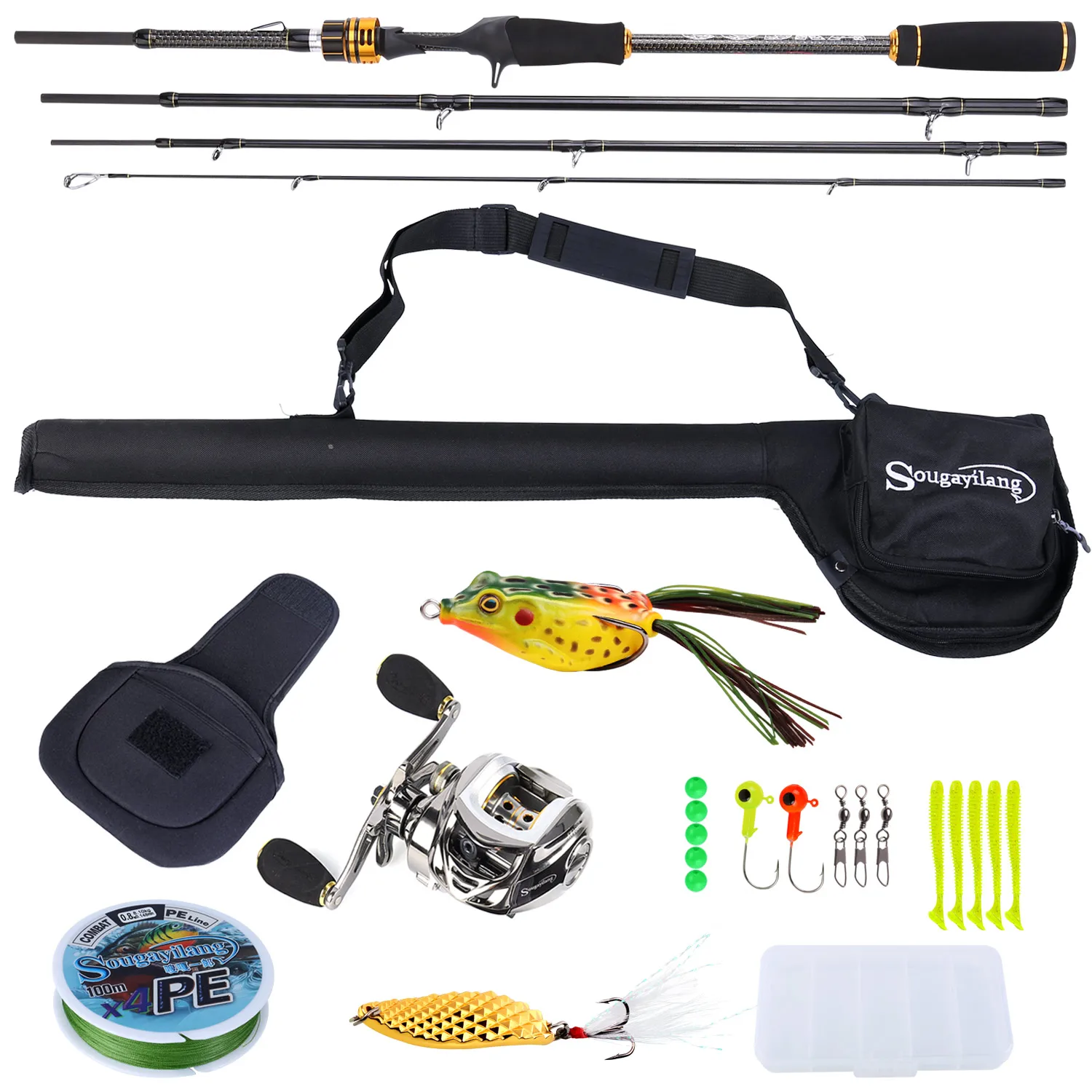 

Sougayilang 1.8M 2.1M Fishing Rod Combo Portable 4 Section Fishing Pole with11+1BB Baitcasting Fishing Reel Tackle Set