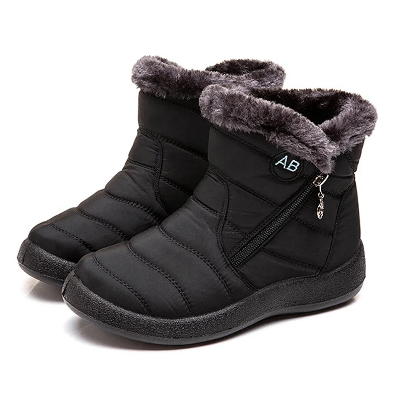 Ботильоны для женщин; теплые меховые зимние ботинки женские зимние сапоги Для женщин Водонепроницаемый мягкие сапоги на хлопковом подкладе зимние ботинки женская обувь - Color: Black