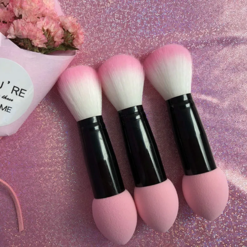 

Professional Blusher Brush Nylon Make Up Brushes Two Head Metal Cosmetic Tools With Sponge Drop For Girl Free Shipping